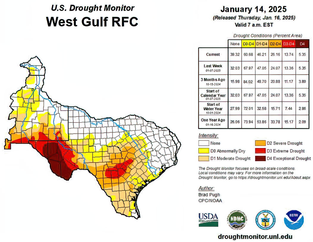 Texas drought map 1-16-2024